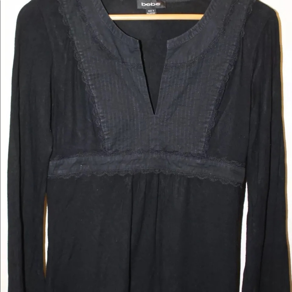 Bebe Black Women's Tunic Style Long Sleeve Shirt Size Medium